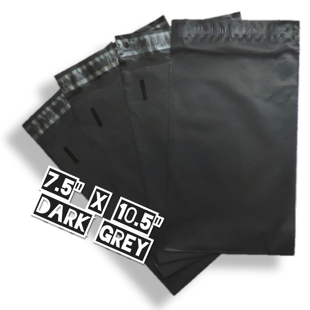 100 Dark Grey Poly Mailers 7.5x10.5